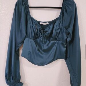 Altar'd State Teal Satin Blouse